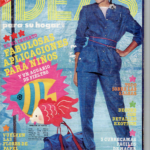 Portada de Revista Ideas, edición de Septiembre de 1981. De cuerpo completo una modelo posa con una mano en la cintura un conjunto deportivo color azul. También en portada aparecen dos peces hechos en fieltro de colores amarillo azul y rosa rojo.